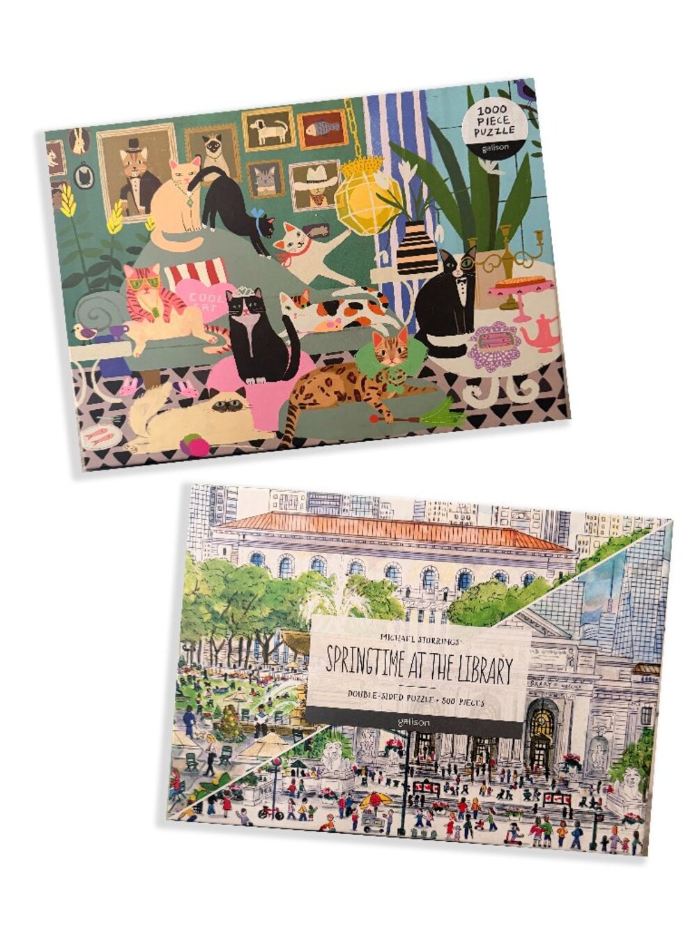Galison Jigsaw Puzzle Lot (2) Glamour Cats 1000 Pc & Michael Storrings NYPL 500